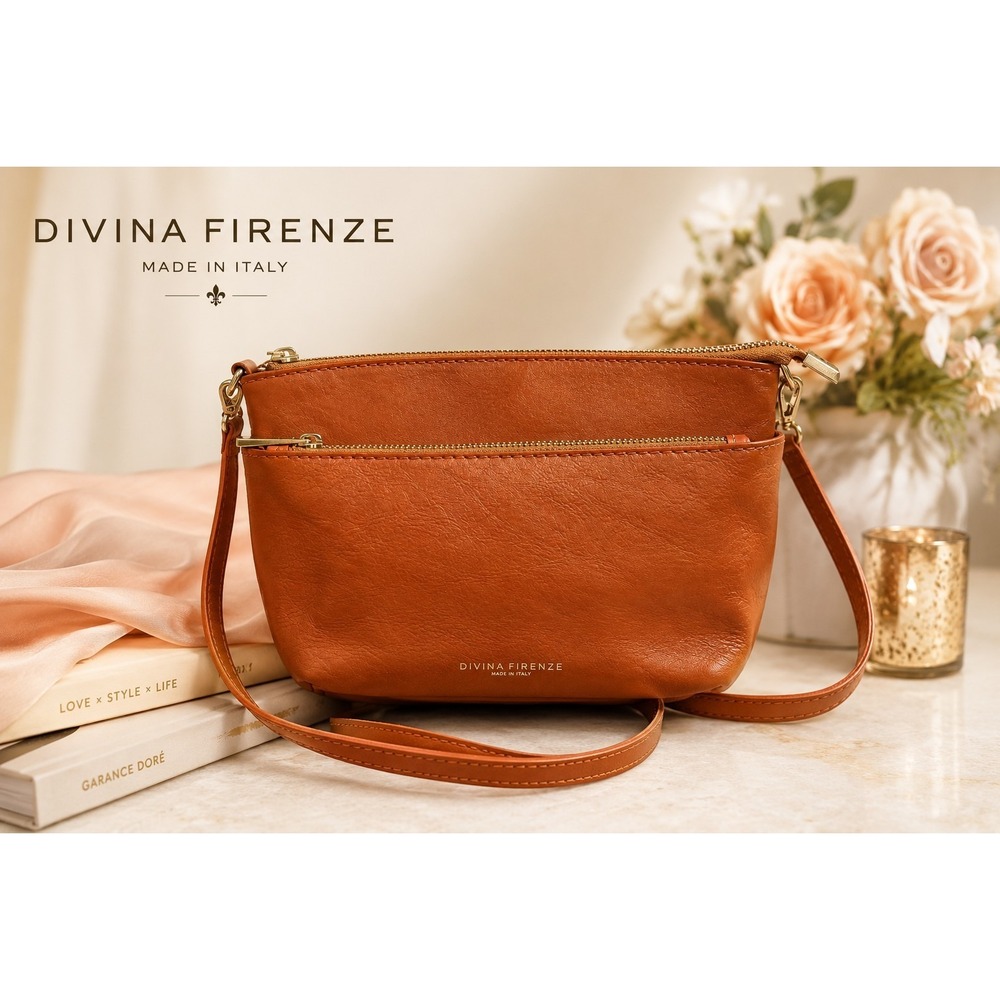 Divina Firenze Italy Lilia Orange Genuine Leather Crossbody Purse